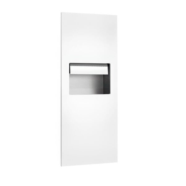 An American Specialties, Inc. Piatto recessed paper towel and waste dispenser with a white rectangular door.