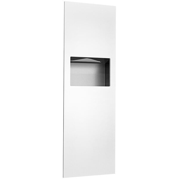 A white rectangular American Specialties, Inc. paper towel dispenser with a window in the door.