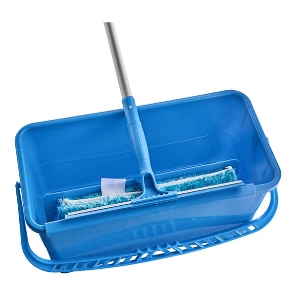 A Lavex blue mop with a blue handle.