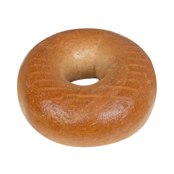 An Original Bagel whole wheat bagel with a hole in the middle.