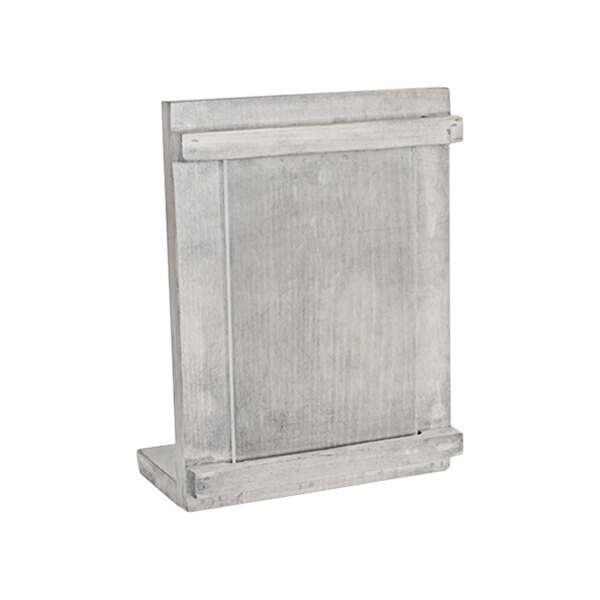A white rectangular displayette with a gray wooden frame.