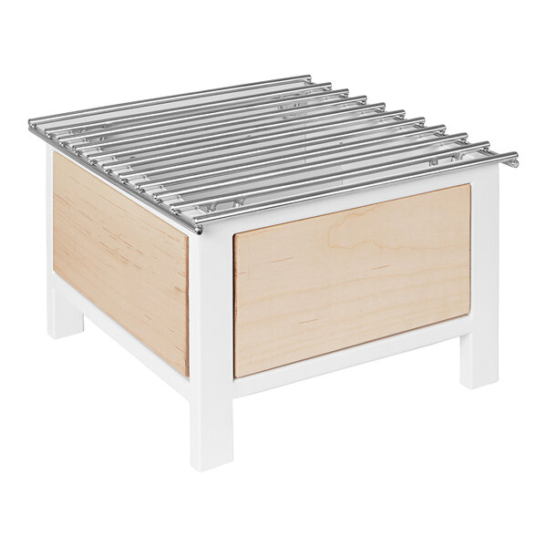 A Cal-Mil maple wood chafer alternative with a metal grate.