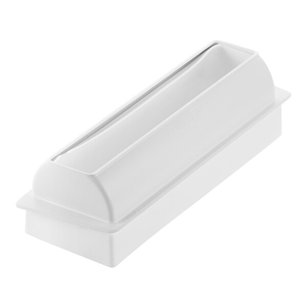 A white rectangular plastic container with a rectangular opening.