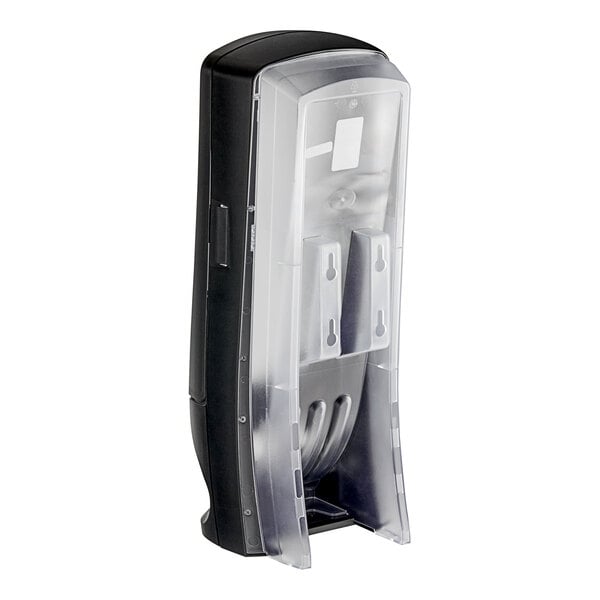 A black and clear plastic Tork Xpressnap interfold napkin dispenser.