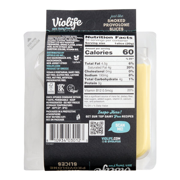 A package of Violife Just Like Smoked Provolone Vegan Cheese Slices.