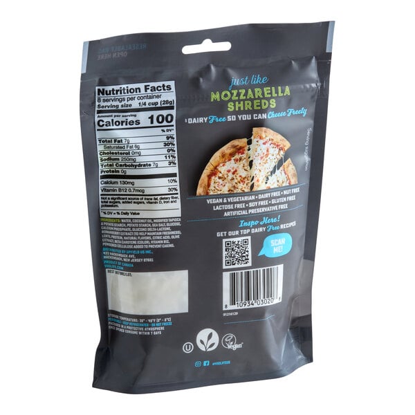 A bag of Violife Just Like Mozzarella Vegan Cheese Shreds.