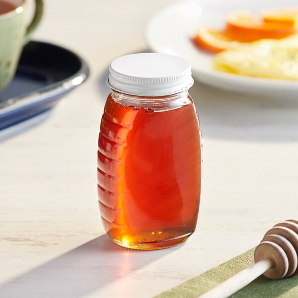 12 oz Clear Glass Sauce & Syrup Bottle with White Metal Plastisol