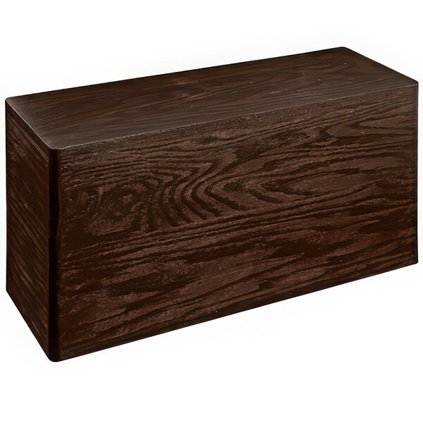 A rectangular oak display riser with a dark finish.