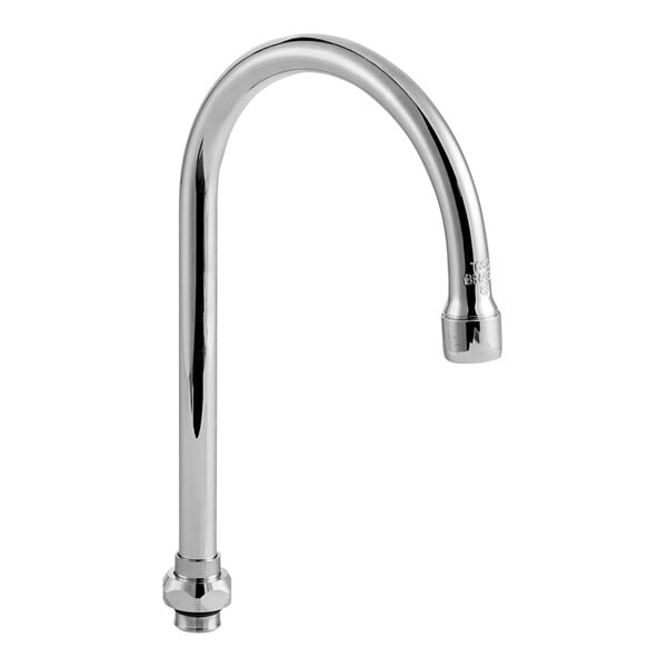 A silver T&S swivel gooseneck faucet nozzle.