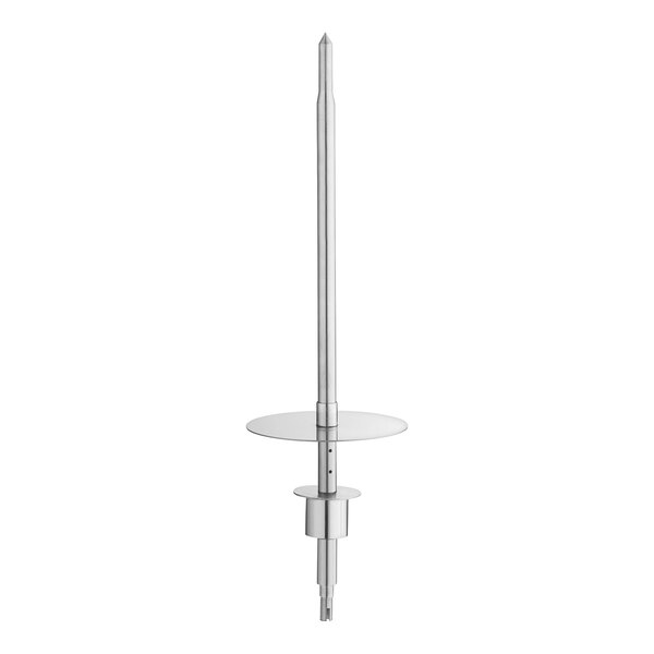 An Avantco silver metal spit assembly with a round base.