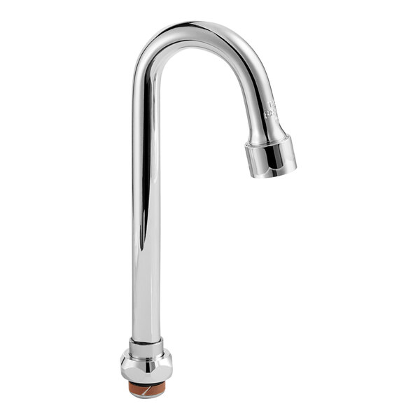 A silver T&S swivel gooseneck faucet nozzle.