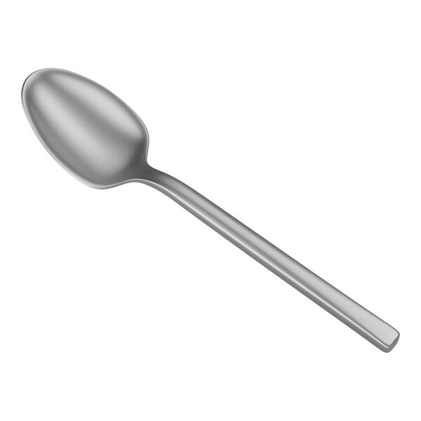 A single stainless steel teaspoon with a smooth, satin finish and a simple, modern design.