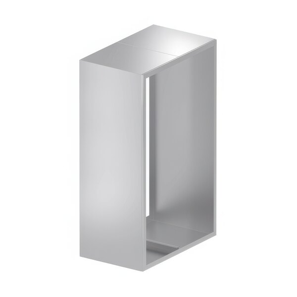 A stainless steel rectangular object with a hole in it.