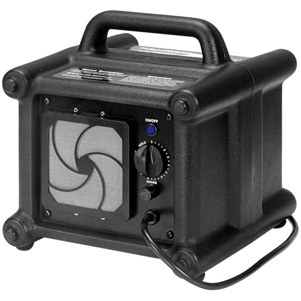 A black Powr-Flite ozone generator with a fan on the front.