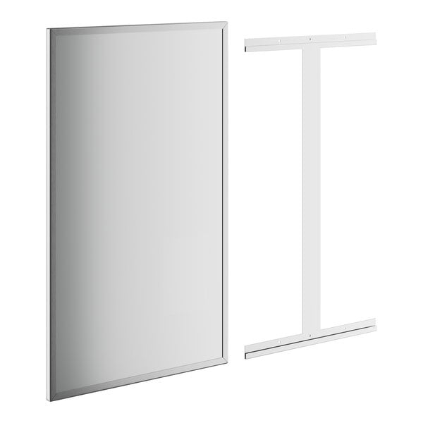 An 18" x 30" rectangular plate glass mirror with a metal frame.