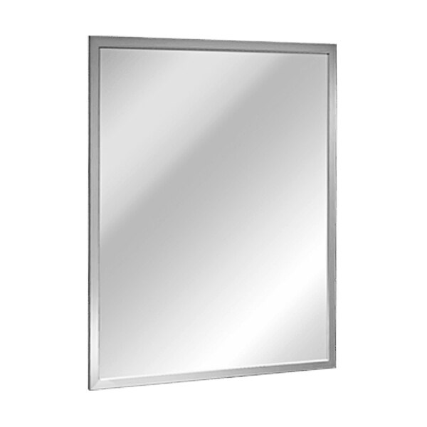 An American Specialties, Inc. rectangular plate glass mirror with a stainless steel frame.
