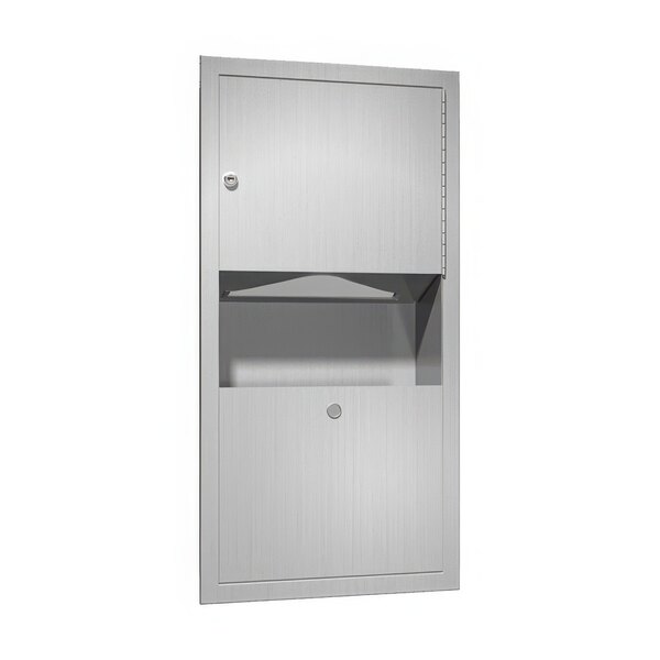 A stainless steel cabinet with a door and shelf.
