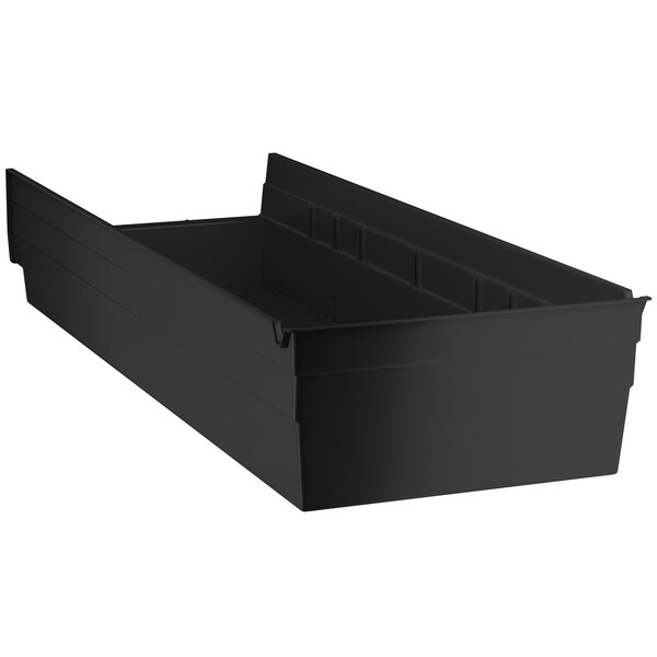 A black plastic container with two compartments and a lid.