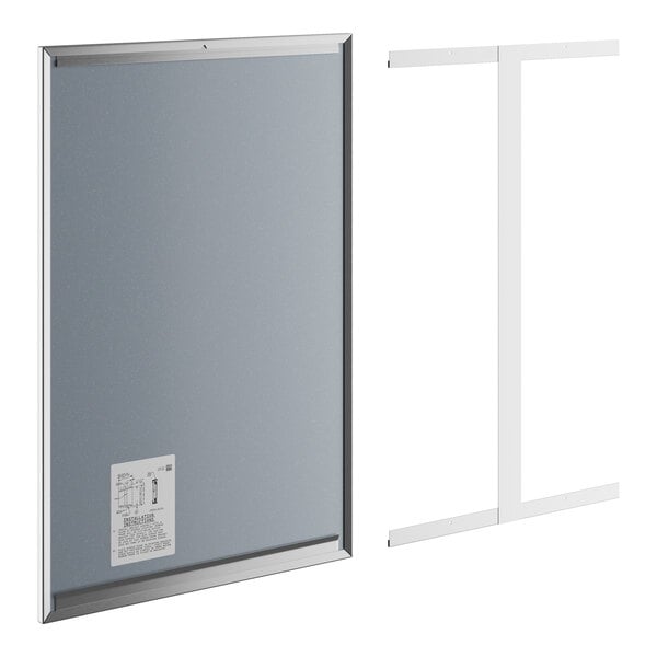 A rectangular plate glass mirror with a stainless steel frame.