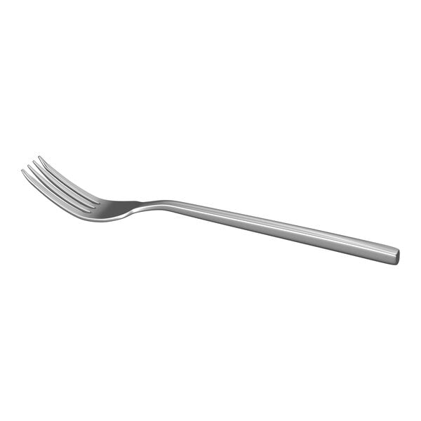 A stainless steel fork with four tines and a simple, smooth handle, shown against a white background.