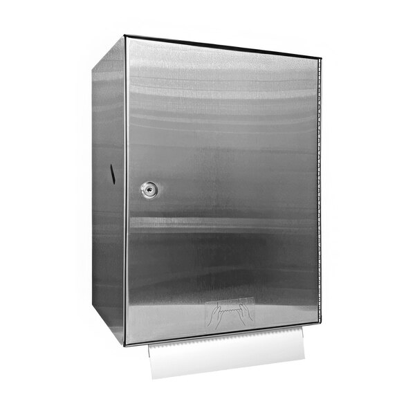 An American Specialties, Inc. stainless steel surface-mounted paper towel dispenser with a keyhole.