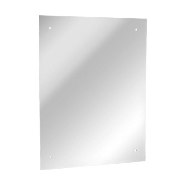 A rectangular stainless steel mirror with a Masonite backing.