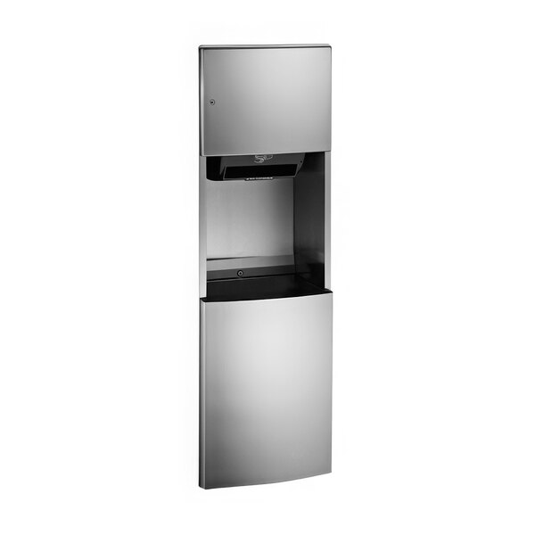 A stainless steel American Specialties, Inc. Roval automatic paper towel dispenser with waste receptacle.