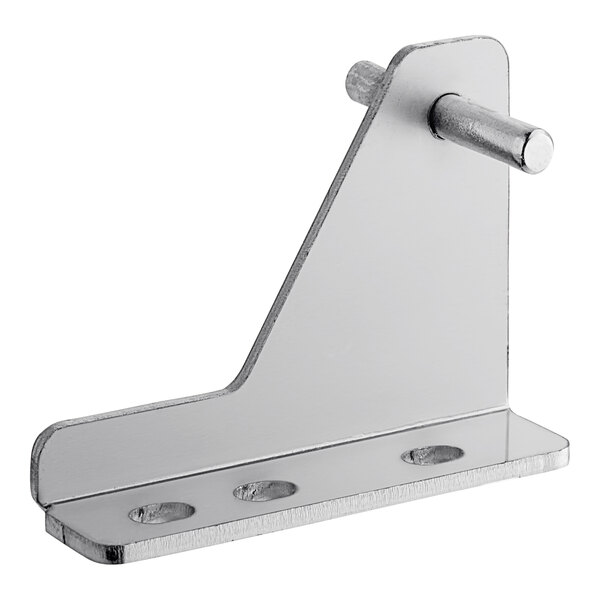 A stainless steel metal bracket with holes and screws on the side.