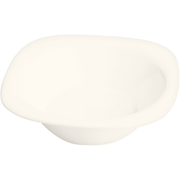 A RAK Porcelain ivory square bowl with a handle.