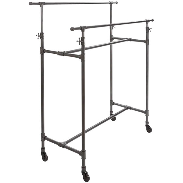 An Econoco anthracite grey metal clothing rack with wheels.