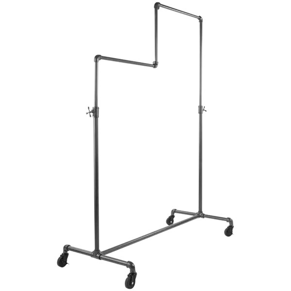 An Econoco anthracite grey metal clothing rack with wheels.