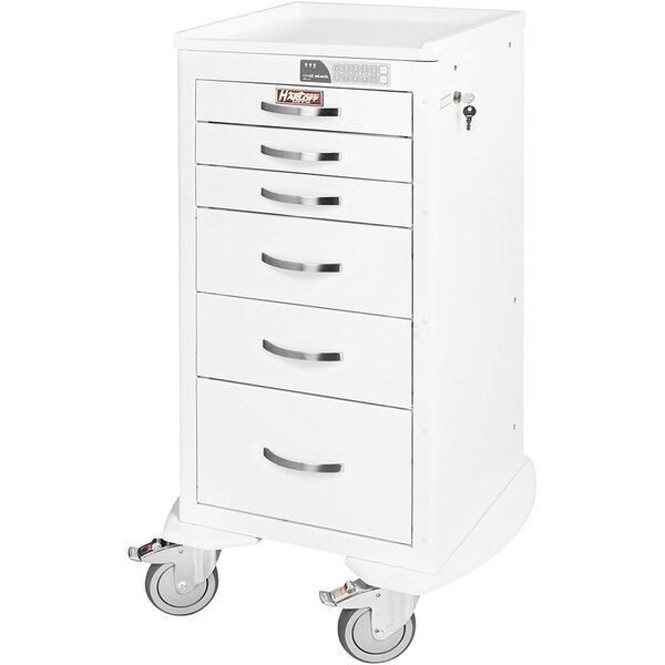 A white Harloff steel anesthesia cart with 6 drawers.