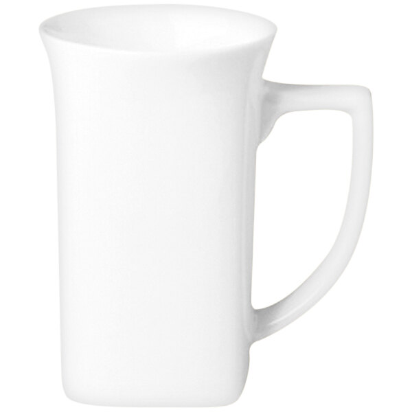 A white RAK Porcelain mug with a handle.