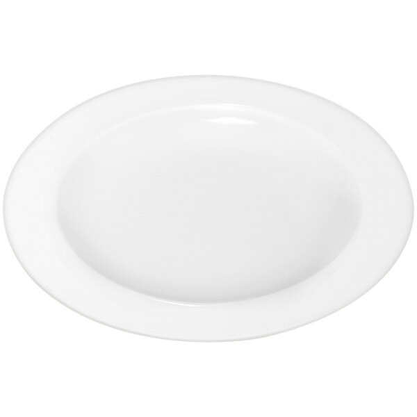 A white RAK Porcelain plate with a wide rim.