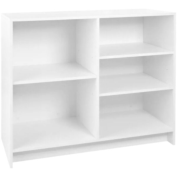 A white counter with 5 compartments.