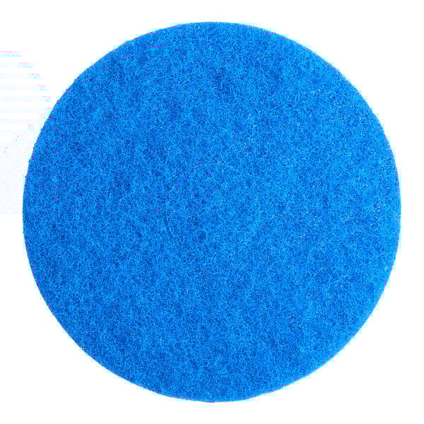 A blue Lavex Basics floor machine pad with a white background.