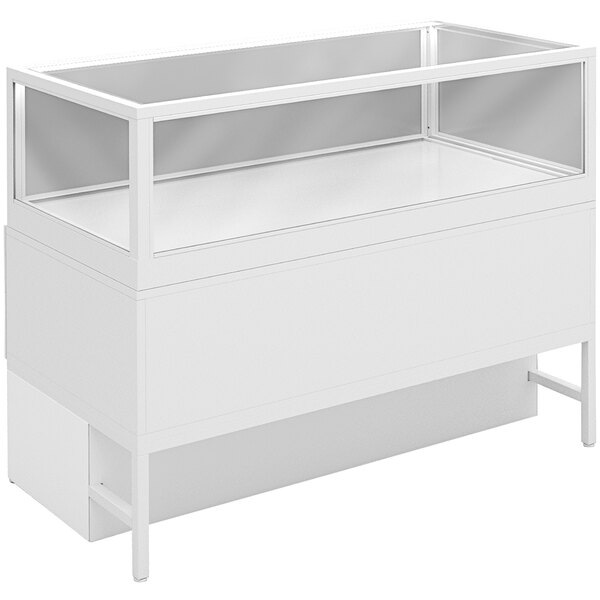 A white Econoco privacy panel for a glass display case.