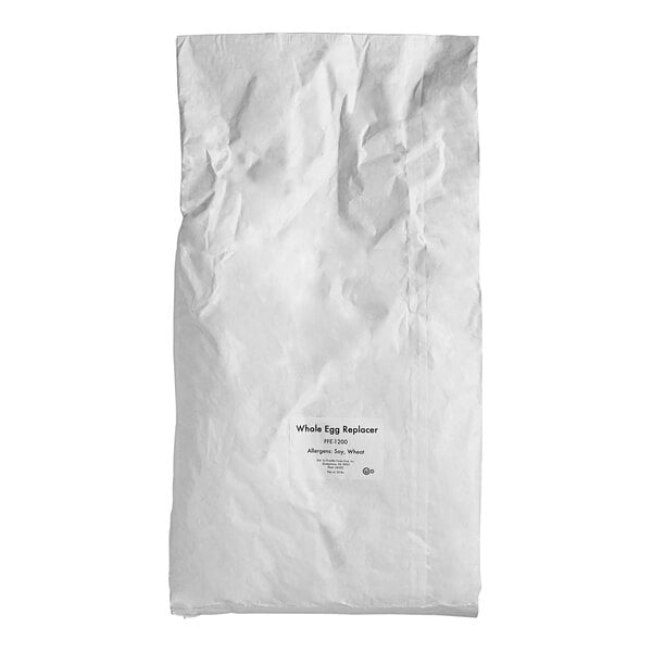 A white bag of Whole Egg Replacer with a black label.