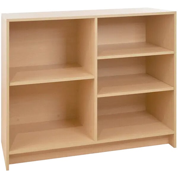 A wooden counter with 5 compartments.