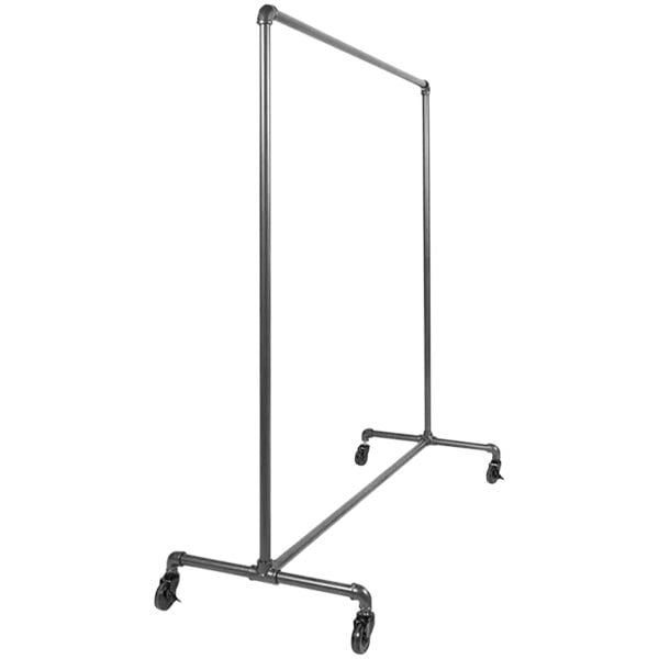 An Econoco anthracite grey metal clothing rack with wheels.