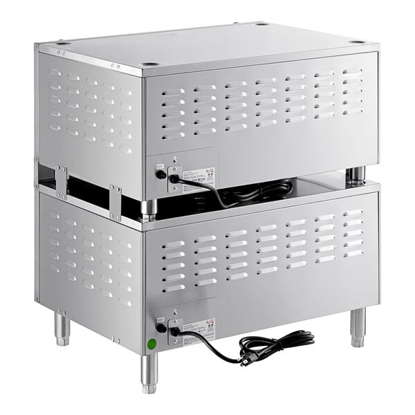 An Avantco double deck countertop bakery oven with a wire plugged in.