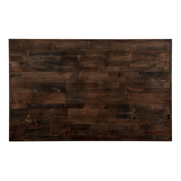 A rectangular Lancaster Table & Seating butcher block table with a dark brown finish.