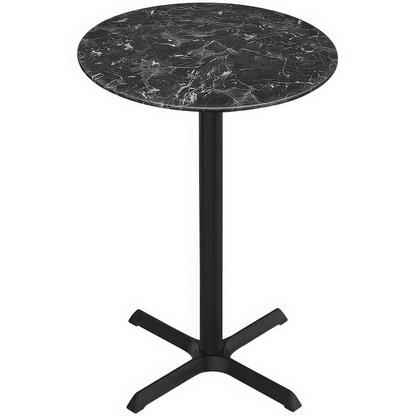 A black marble Holland Bar Stool table with a black metal cross base.