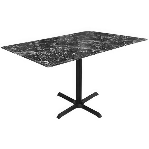 A black and white marble Holland Bar Stool EuroSlim table with a black cross base.