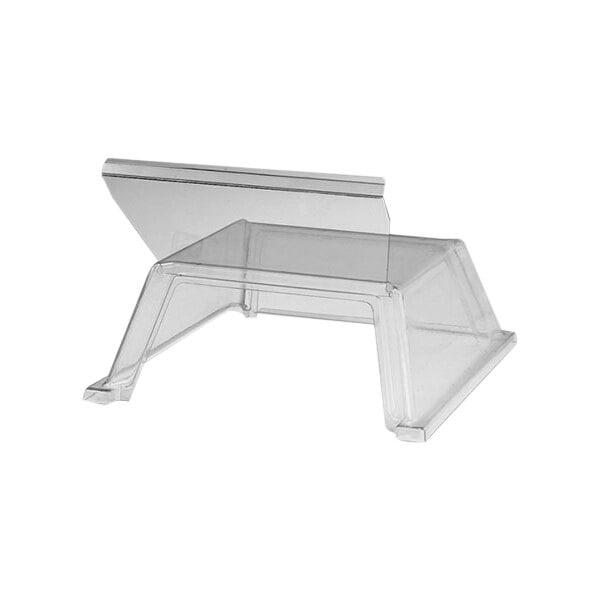 A clear plastic sneeze guard over a Star hot dog roller.