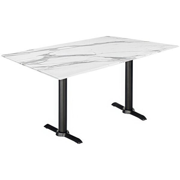 A white marble Holland Bar Stool EuroSlim table with black end column base.