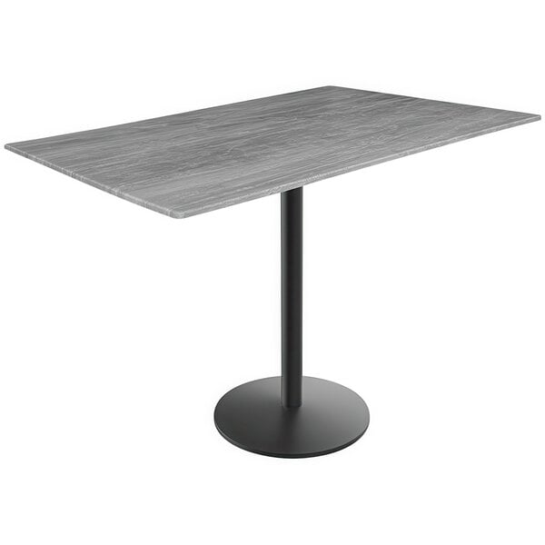 A Holland Bar Stool EuroSlim Greystone table with a black round base.