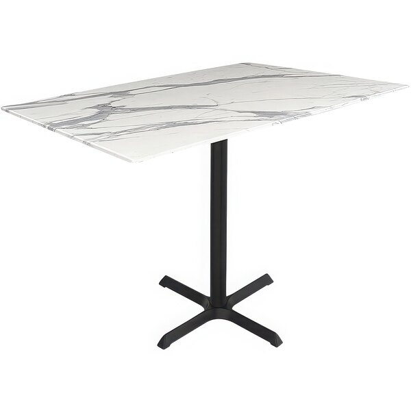 A white rectangular table with a black cross base.