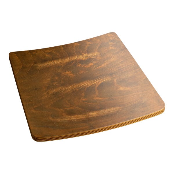 A square wooden seat with a curved edge.