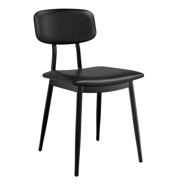 A Lancaster Table & Seating black chair with black vinyl padded seat and backrest.